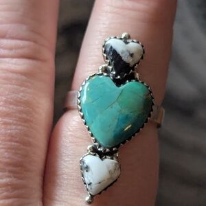 Adjustable Turquoise and Crazy Horse Sterling Heart Ring